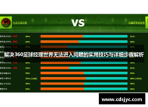 解决360足球经理世界无法进入问题的实用技巧与详细步骤解析